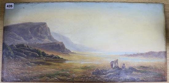 Cyril Stanley, oil on canvas, seaweed gatherers on the shore, signed and dated 1895, 30 x 62cm.